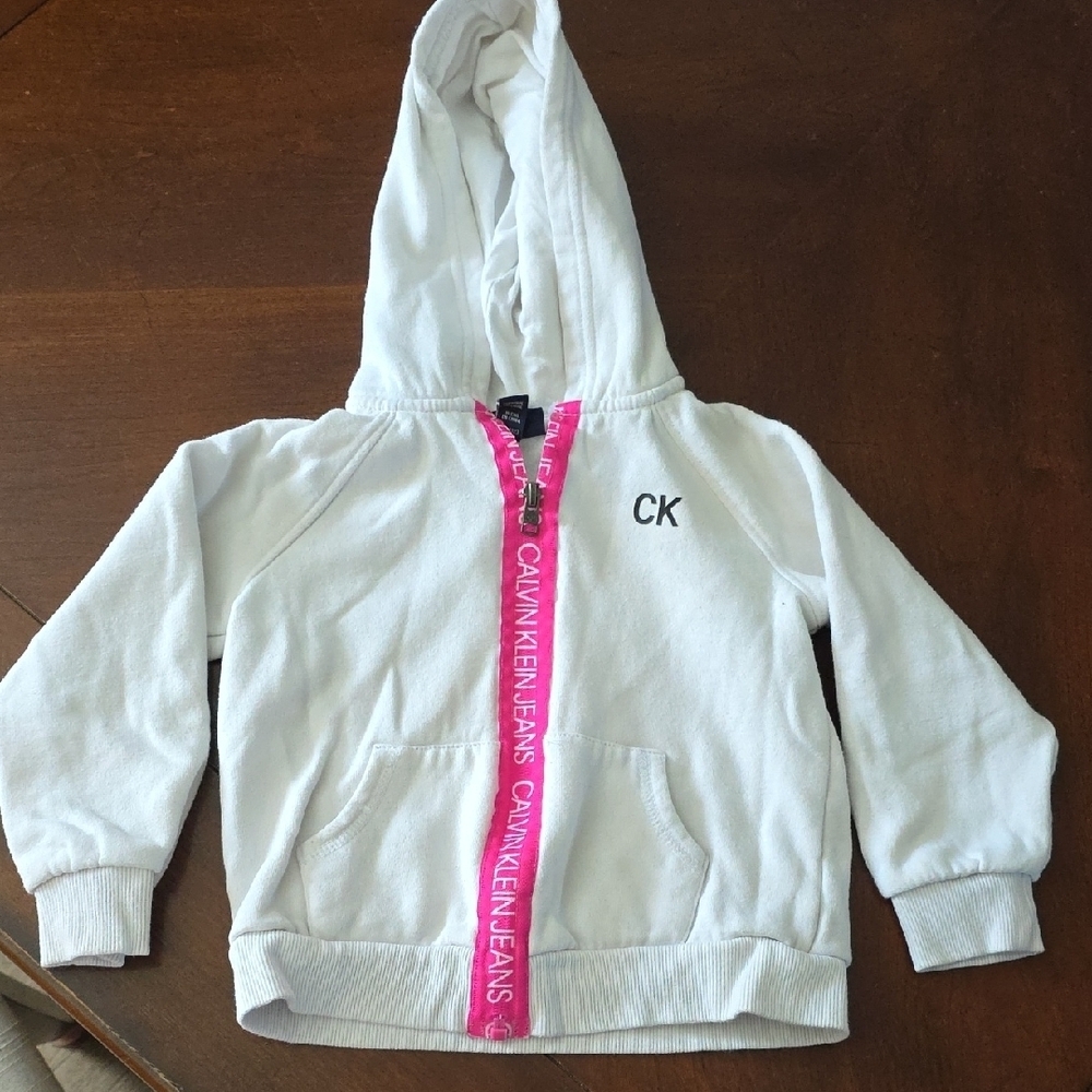 (J27) Calvin Klein Kids White Hoodie with Pink Accents